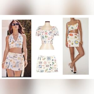 Monteau Floral Linen-Blend Crop Top & Skirt Set